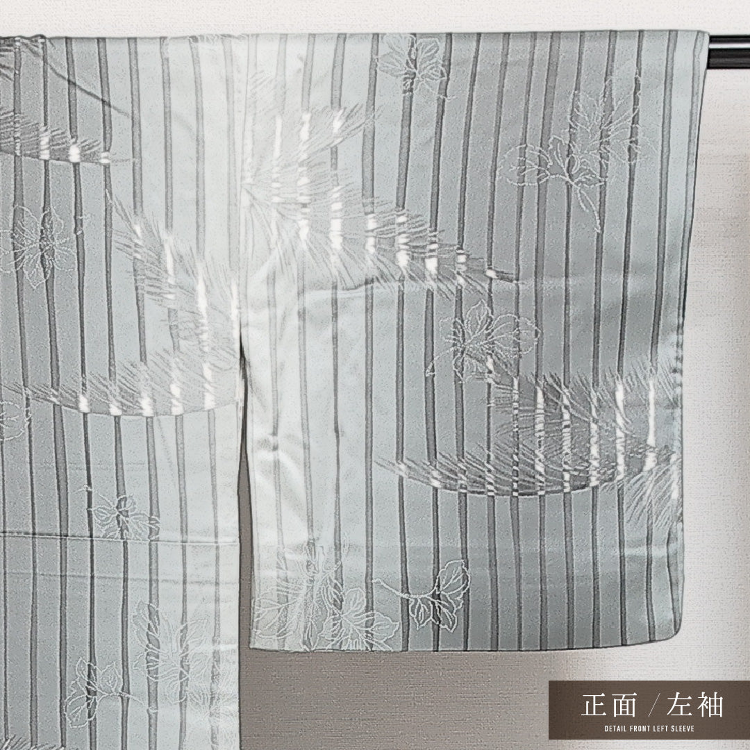 小紋 袷 身丈159cm 裄丈62cm 正絹 Sランク 紋意匠 (梶) インフォーマル 広衿 Mサイズ ぼかし染 羽 グレー系 RP 1221-13985