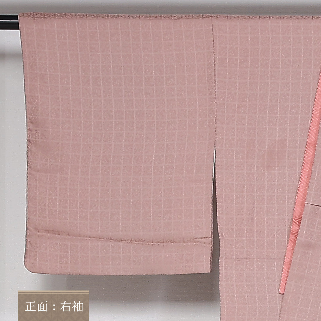 訪問着 袷 身丈161cm 裄丈64cm 正絹 Sランク セミフォーマル 広衿 Lサイズ 金彩 蘇州刺繍 汕頭刺繍 扇 菊 ピンク系 RP 1217-04757
