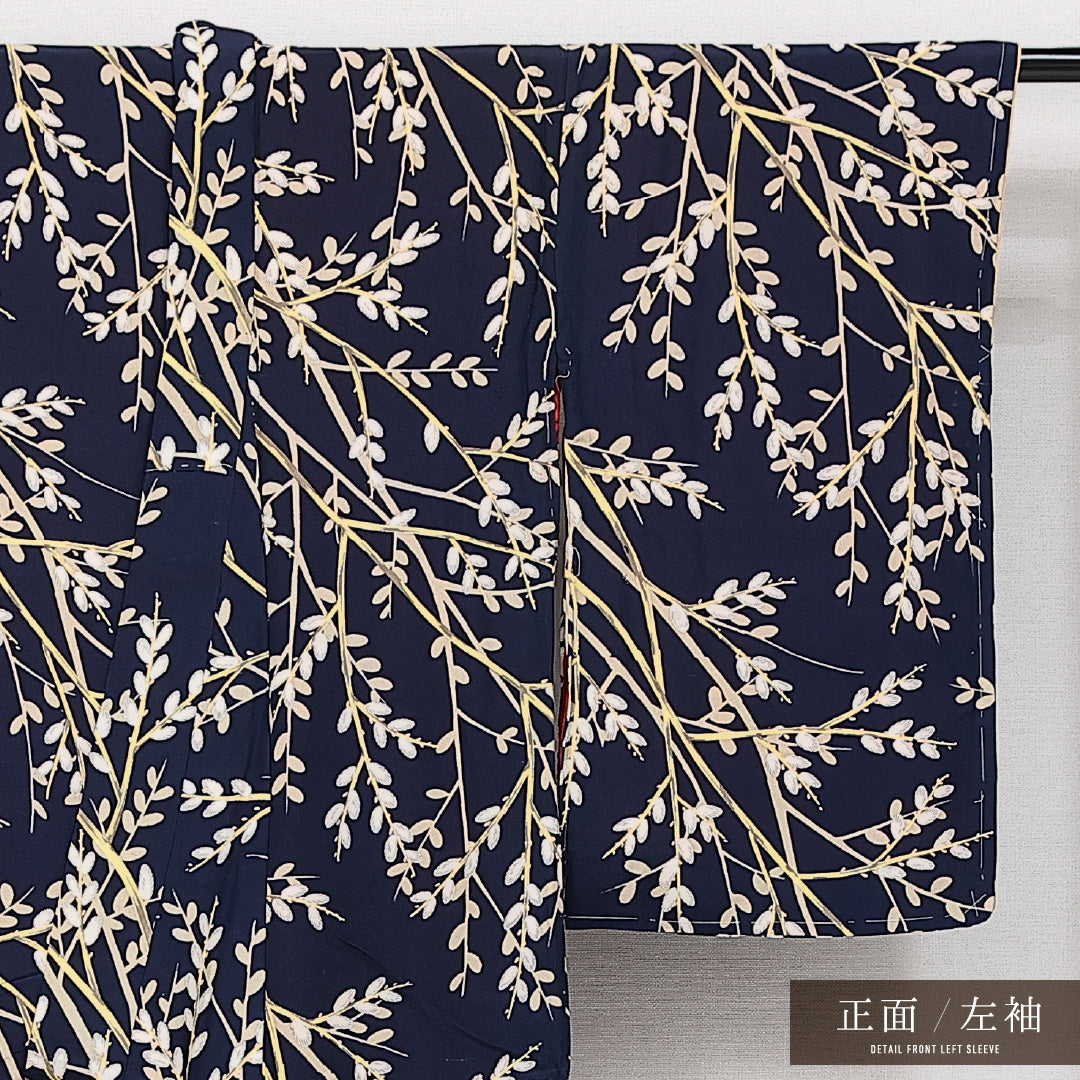 アンティーク 小紋 袷 身丈152cm 裄丈60cm 正絹 Cランク バチ衿 Sサイズ 雪柳 紺系 RP 1221-14252