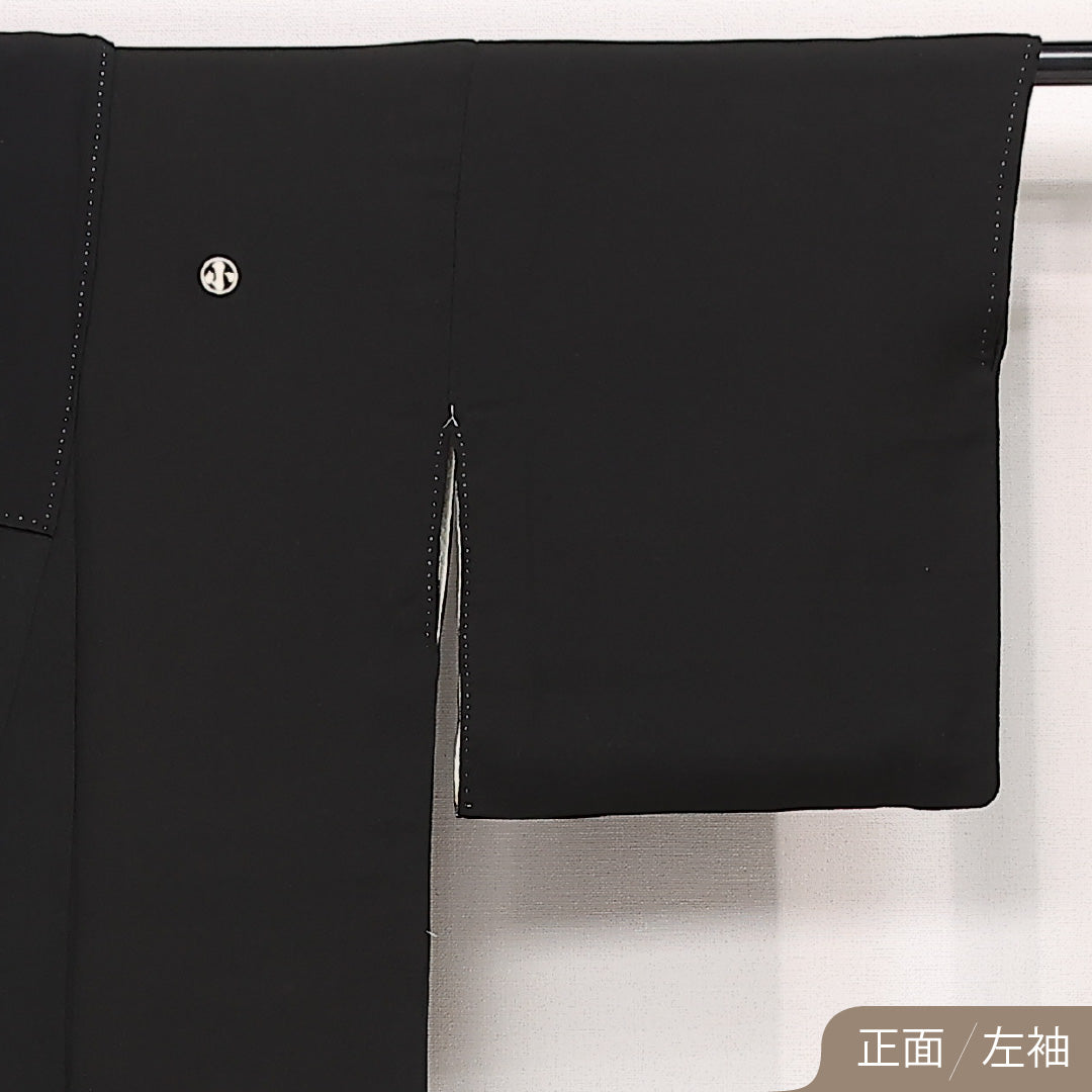 アンティーク 黒留袖 五つ紋 丸に小の字 身丈149cm 裄丈62cm Cランク 正絹 袷 広衿 XS 金箔 茶屋辻 笹 素朴 落ち着き 黒系 1211-F0589