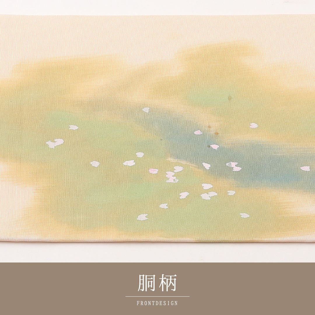 名古屋帯 ポイント柄 帯丈363cm カジュアル Cランク 正絹 塩瀬 鹿 桜 落款 ピンク系 1224-02438