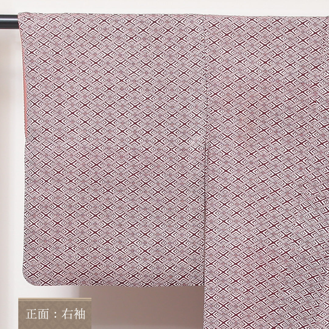 小紋 袷 身丈152cm 裄丈62cm 正絹 Bランク インフォーマル バチ衿 Sサイズ 入子菱 紫系 HP 1221-02244