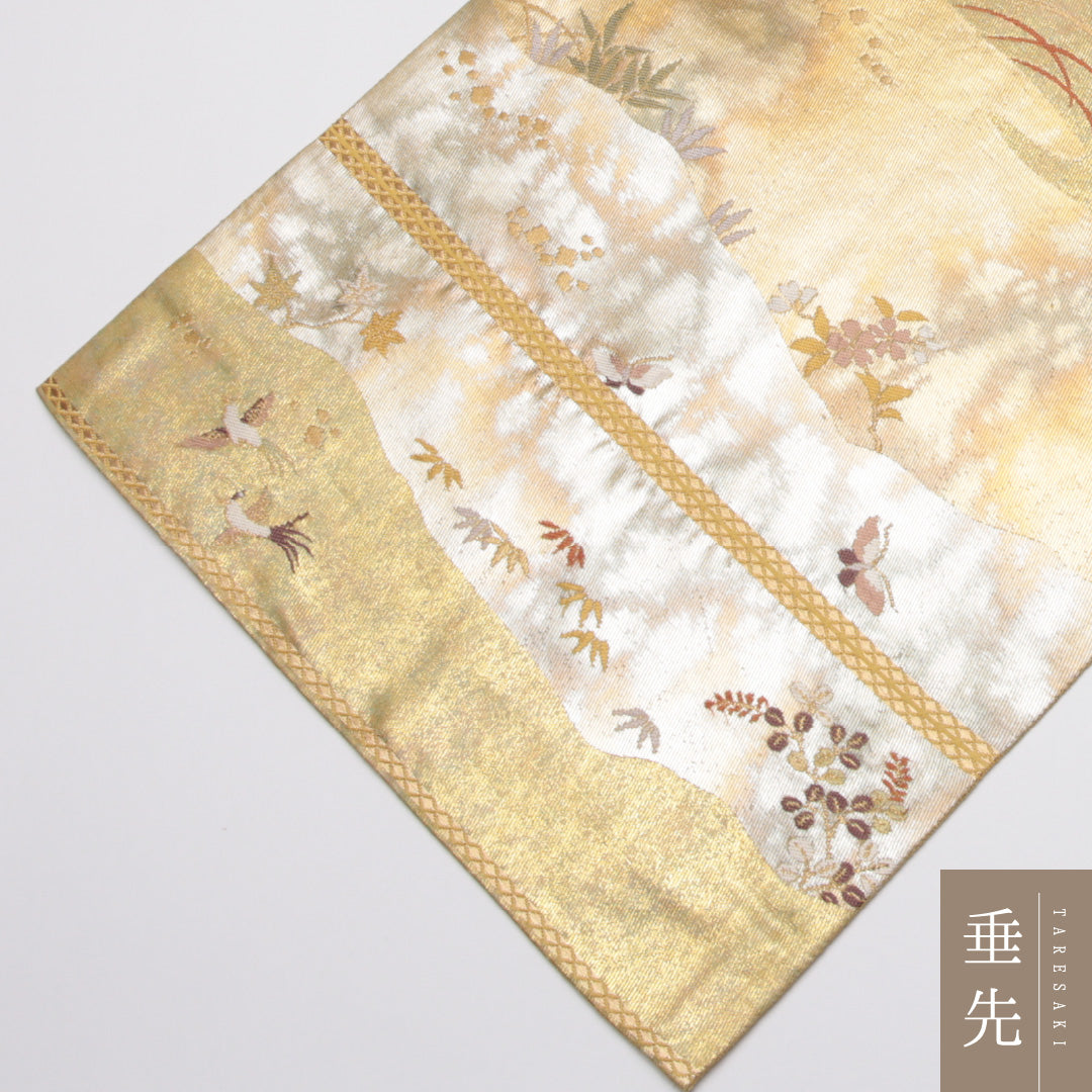 袋帯 帯丈428cm 正絹 六通 フォーマル 花鳥文 吉祥文様 金系 1243-01111
