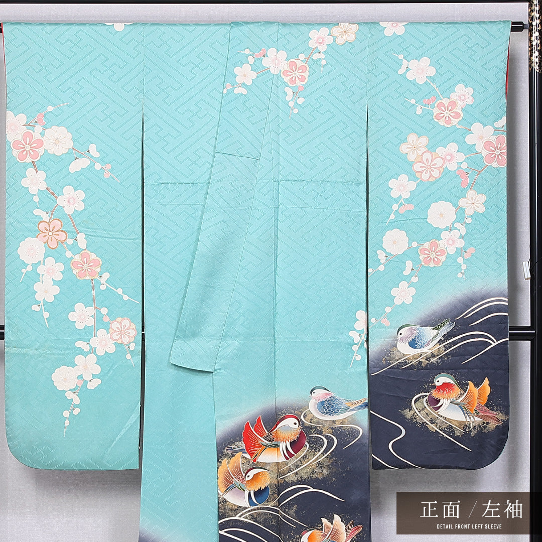 振袖 身丈159cm 裄丈65.5cm 袷 正絹 Bランク 広衿 梅 流水 1213-F0383