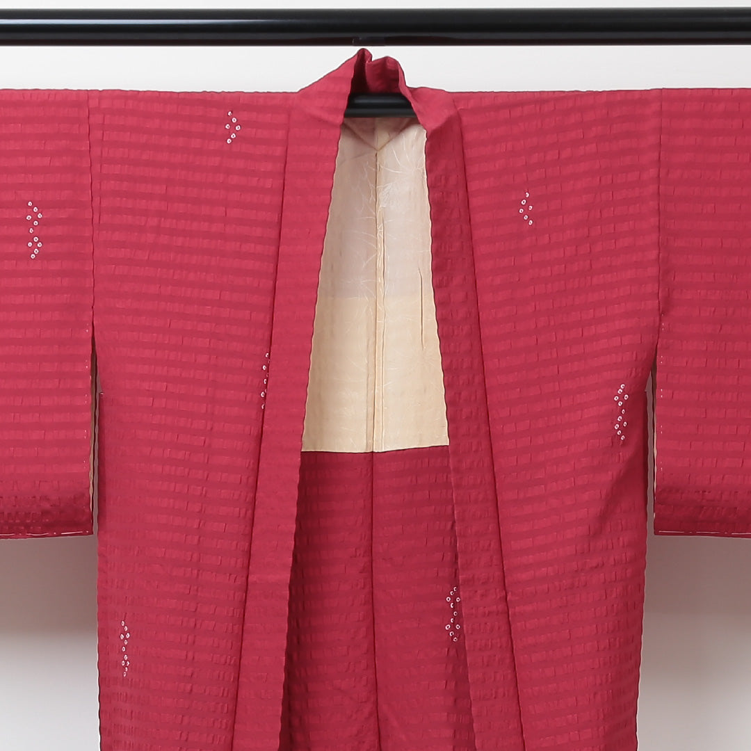 未使用品 羽織 身丈76cm 裄丈61cm S 正絹 縞 しつけ糸 赤系 Sランク 1217-00373