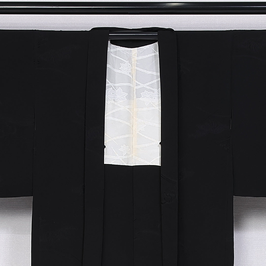 羽織 身丈81cm 裄丈64cm M 正絹 Aランク 袷 一つ紋 四ツ目菱 黒羽織 1217-10612