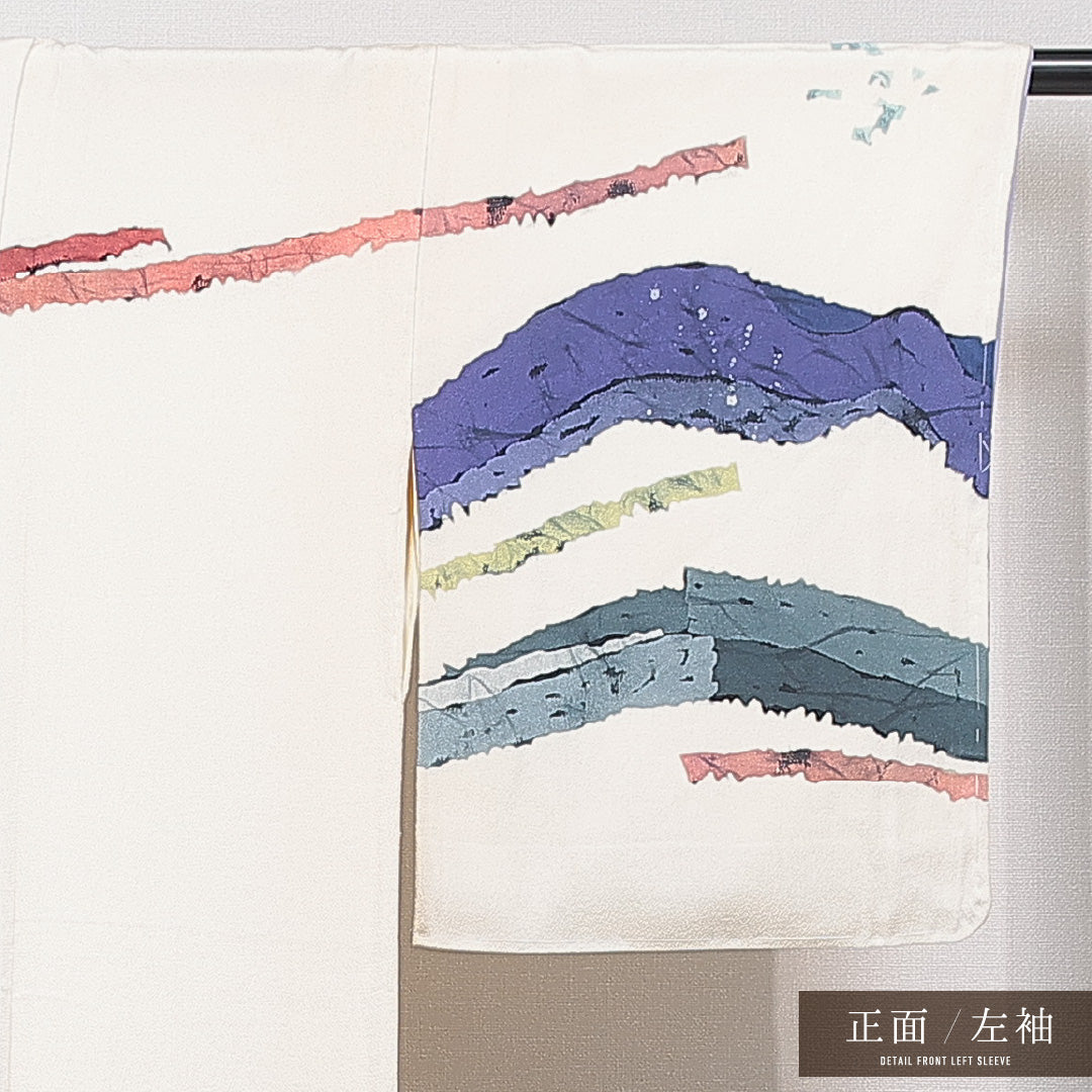 付下げ 袷 身丈162cm 裄丈63cm 正絹 Cランク Lサイズ 広衿 インフォーマル 創作柄 落款 クリーム系 1261-15659