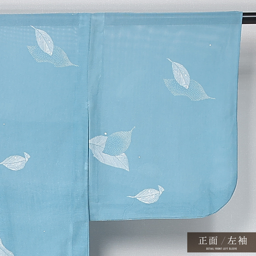 夏物 小紋 身丈159cm 裄丈65cm Sランク M 正絹 絽 バチ衿 植物柄 カジュアル 水色系 1215-12042