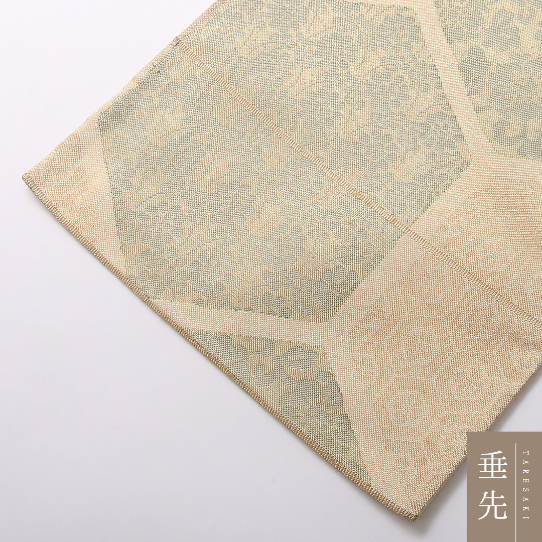 袋帯 帯丈428cm 正絹 六通 セミフォーマル 佐賀錦 亀甲 金系 1243-01710