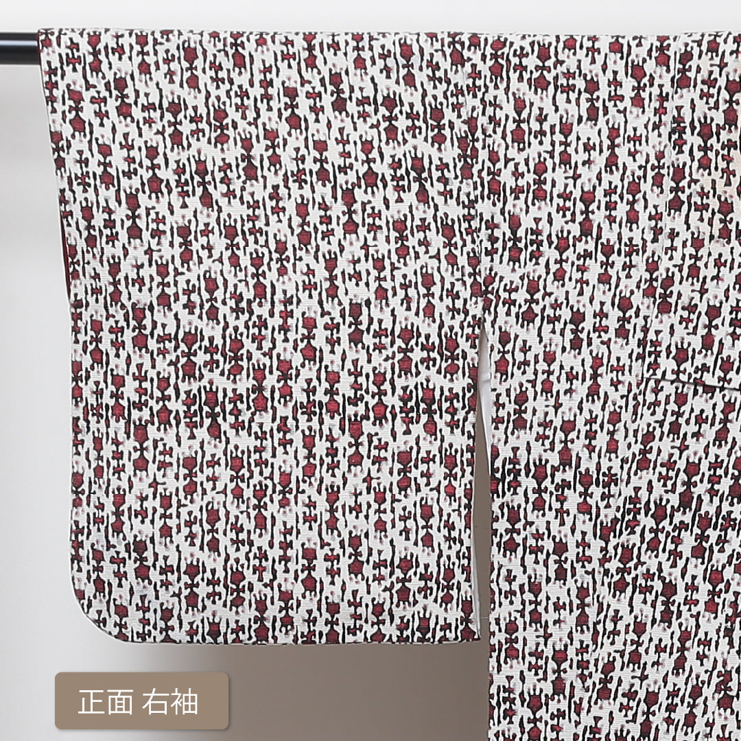 小紋 袷 身丈152cm 裄65.5cm 白系 正絹 Aランク 1215013253211