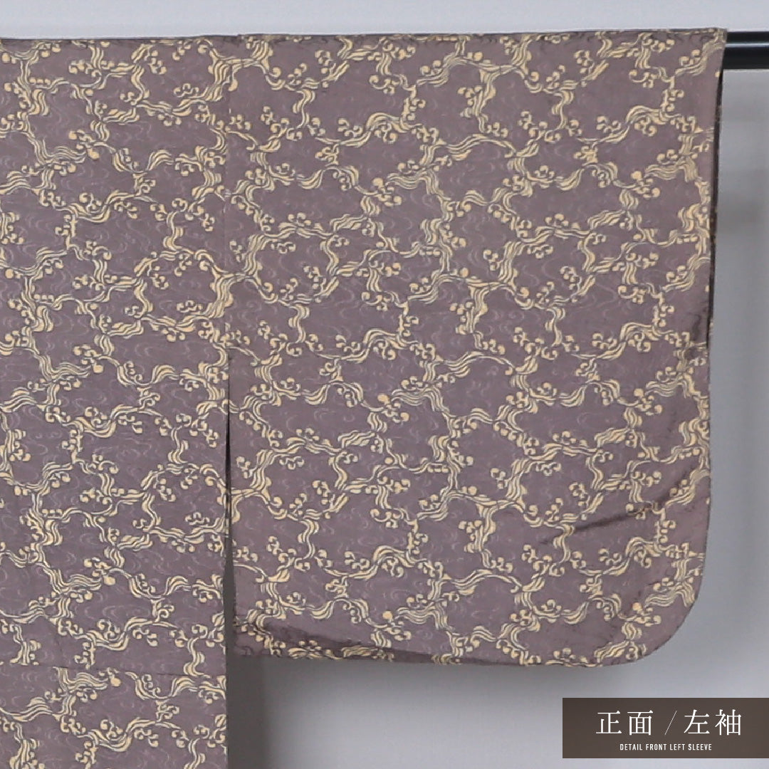 洗える着物 小紋 単衣 身丈151cm 裄丈62cm ポリエステル Bランク インフォーマル 広衿 Sサイズ 創作柄 茶系 RP 1221-12342