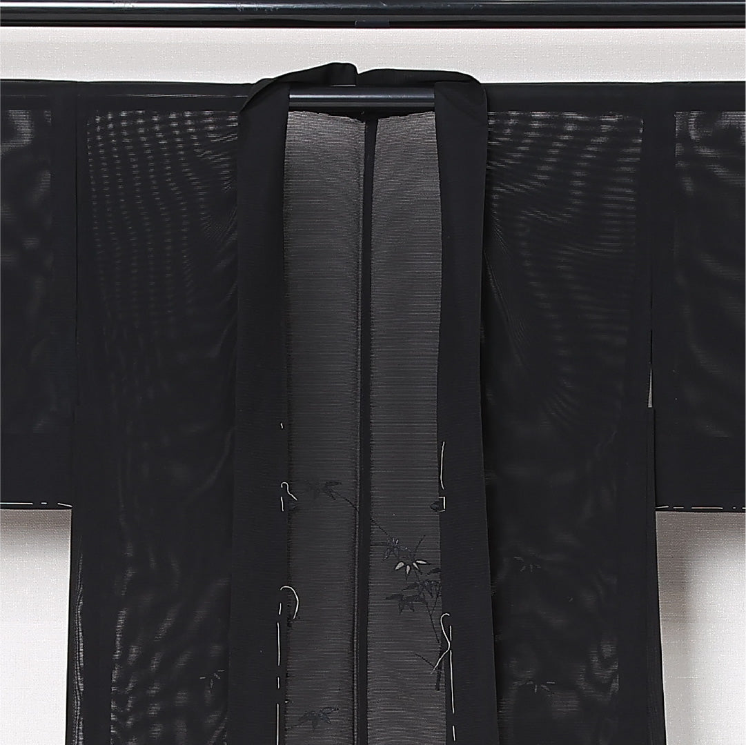 夏物 黒羽織 絽 身丈80cm 裄丈61cm 正絹 Sランク インフォーマル Sサイズ 笹 黒系 RP 1233-12834