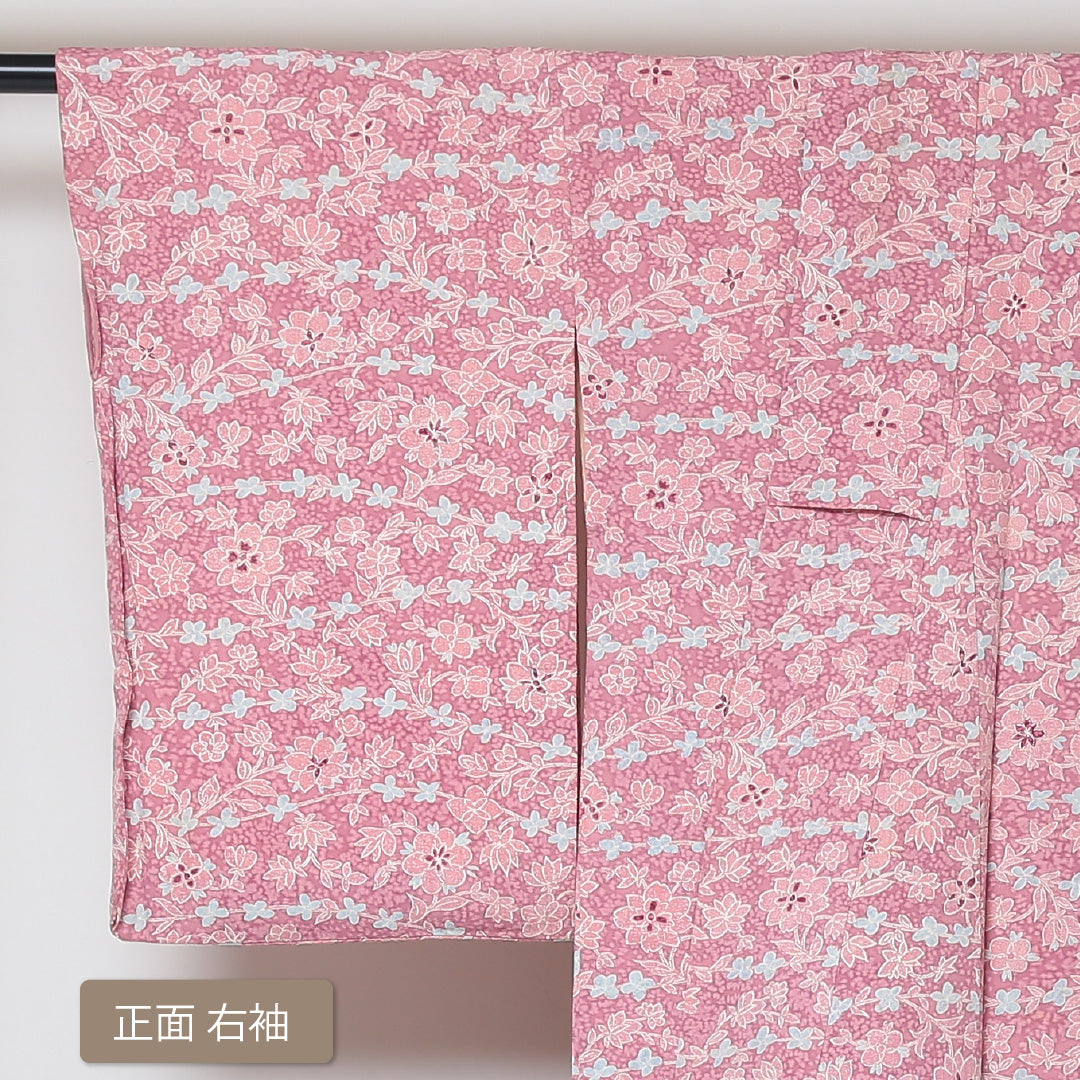 小紋 袷 身丈148cm 裄丈62cm 正絹 Aランク インフォーマル 広衿 XSサイズ 花柄 ピンク系 HP 1221-01506