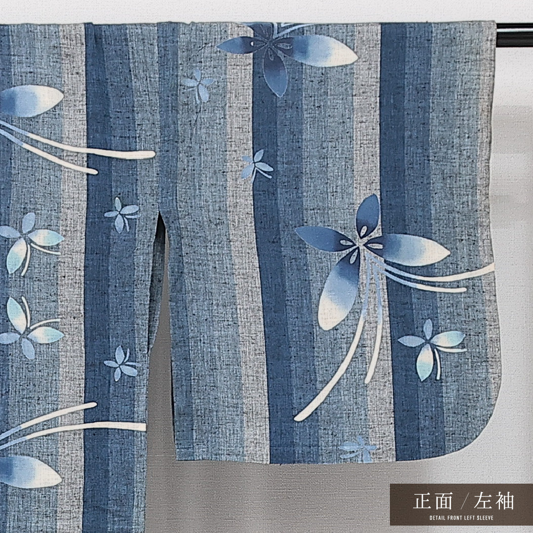 浴衣 夏物 洗える着物 身丈153cm 裄丈66cm Aランク 木綿 バチ衿 Sサイズ カジュアル 蝶 縞 素朴 しとやか 水色系 グレー系 1218-14263
