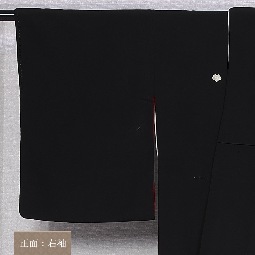 黒留袖 身丈165cm 裄丈64.5cm 袷 五つ紋 蔦 正絹 Bランク 広衿 華紋 金駒刺繍 唐花 1211-F0348