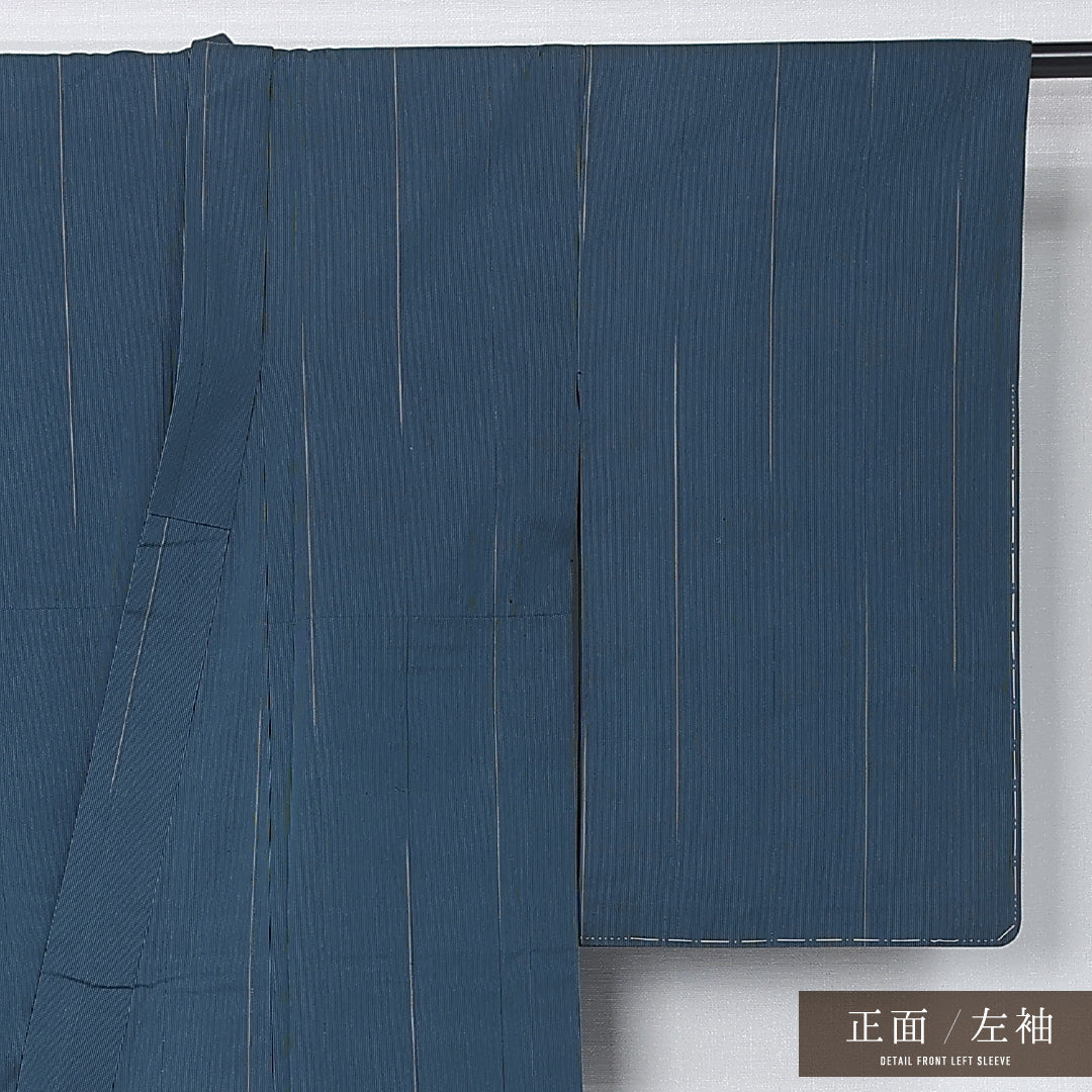 未使用品 紬 単衣 身丈158cm 裄丈61cm 正絹 Nランク カジュアル バチ衿 Mサイズ 漆糸 しつけ糸 抽象柄 緑系 M4 1223-12297