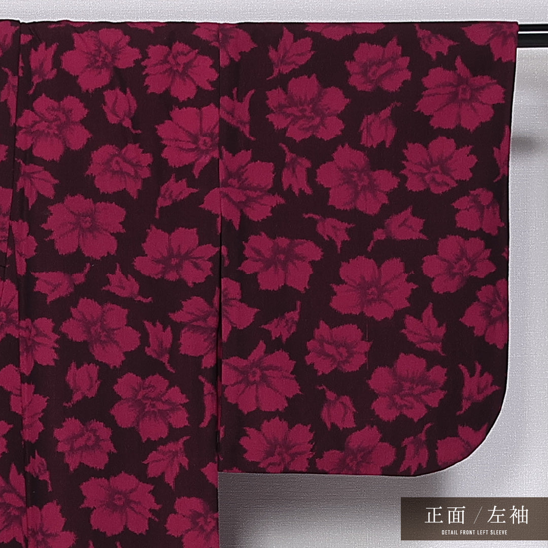 紬 単衣 身丈150cm 裄丈63cm 正絹 Sランク カジュアル 広衿 Sサイズ 肩当て 花柄 黒系 RP 1223-11286