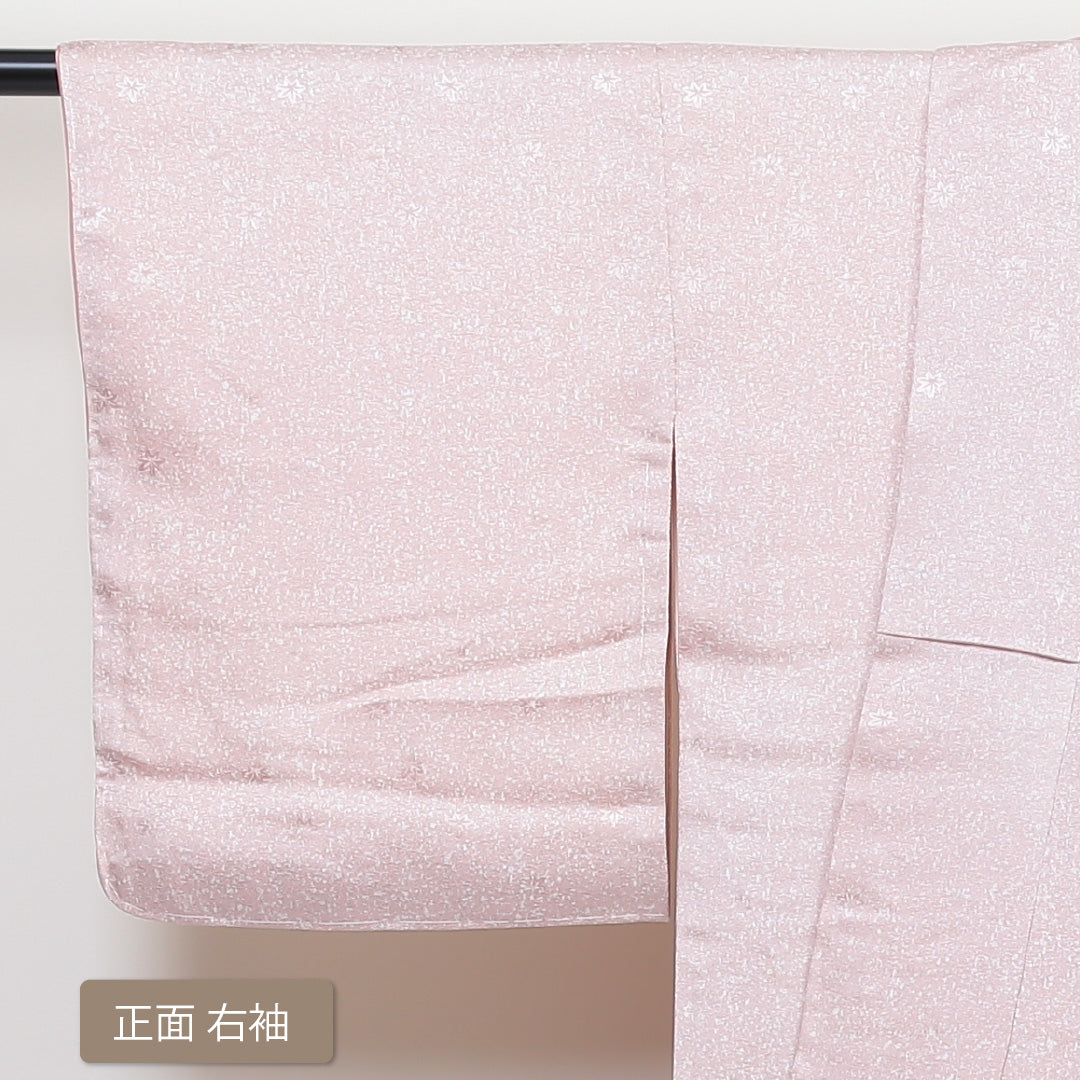 訪問着 袷 身丈162cm 裄丈64cm 正絹 Aランク 紋意匠 (紅葉) セミフォーマル 広衿 Lサイズ 刺繍 葡萄 ピンク系 PO 1217-04242