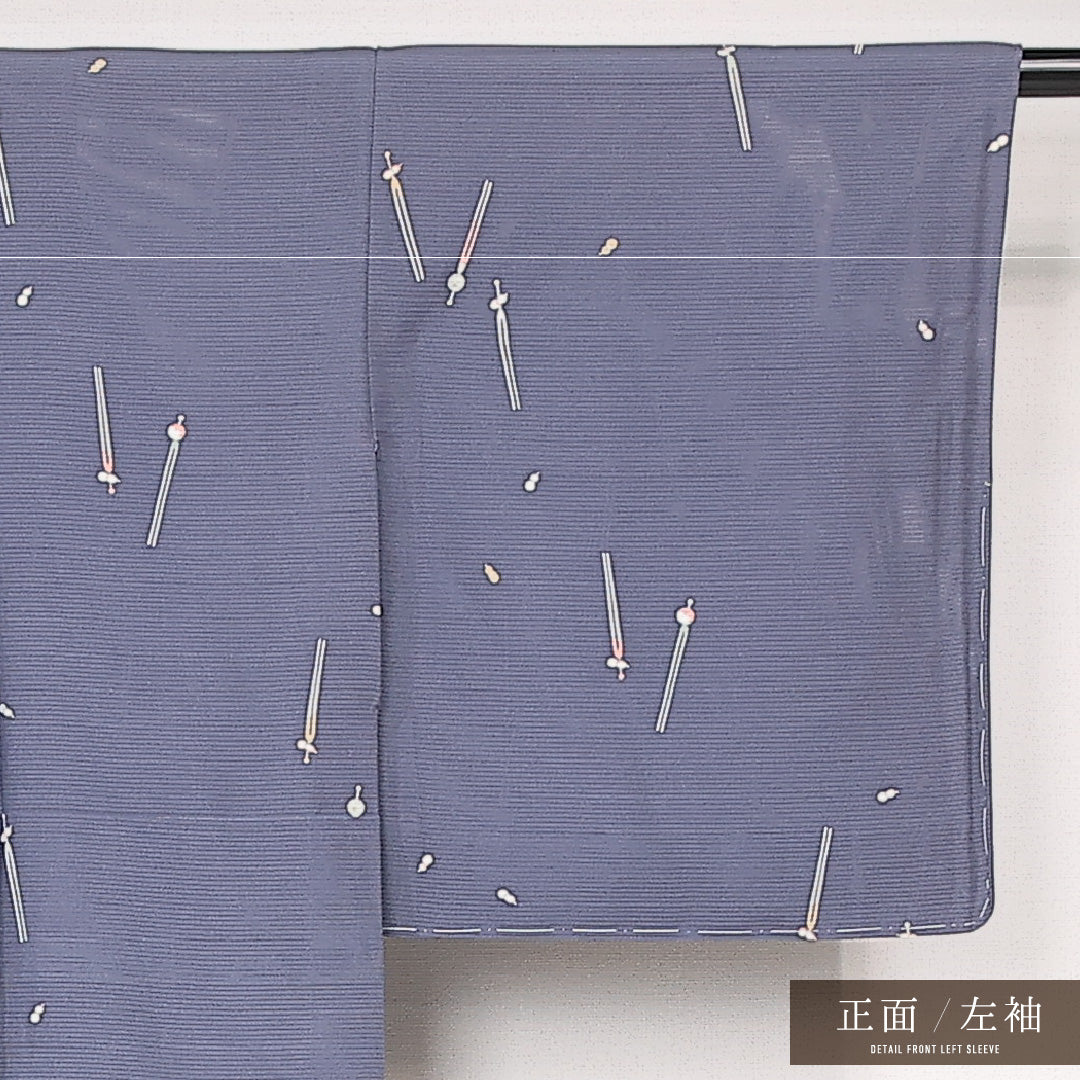 夏物 小紋 絽 身丈145cm 裄丈62cm 正絹 Sランク インフォーマル 広衿 XSサイズ かんざし 紫系 RP 1221-13113