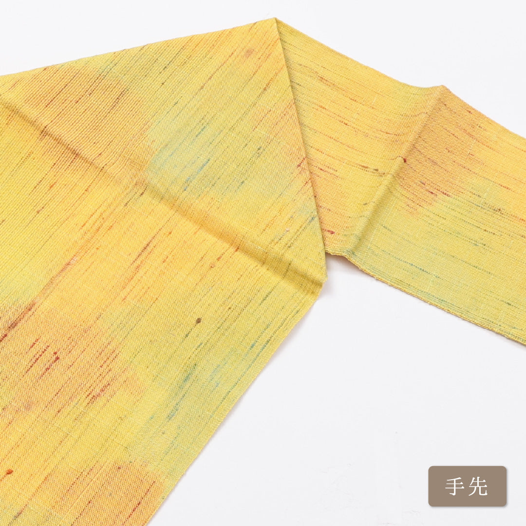 八寸名古屋帯 Bランク 帯丈365cm 正絹 六通 松葉仕立て 織り カジュアル 落款 唐草 黄系 LP 1245-00874