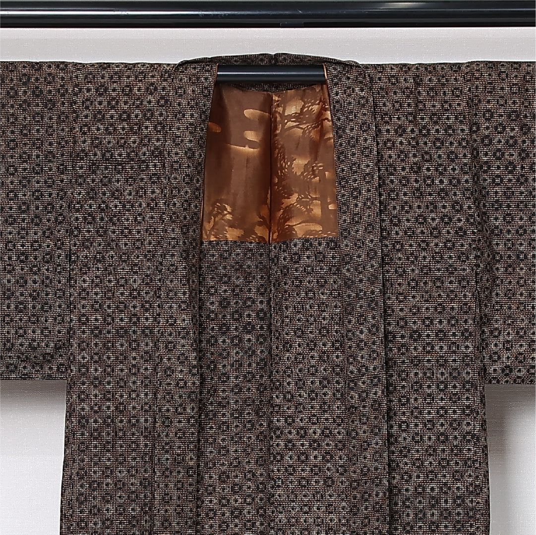 羽織 袷 身丈85cm 裄丈62cm 正絹 Aランク カジュアル Sサイズ 斜め格子 茶系 RP 1232-12761