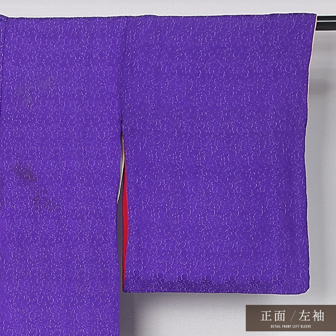 アンティーク 色無地 袷 身丈141cm 裄丈62cm 正絹 Bランク 広衿 XSサイズ 銀通し 無地 紫系 M4 1219-12486