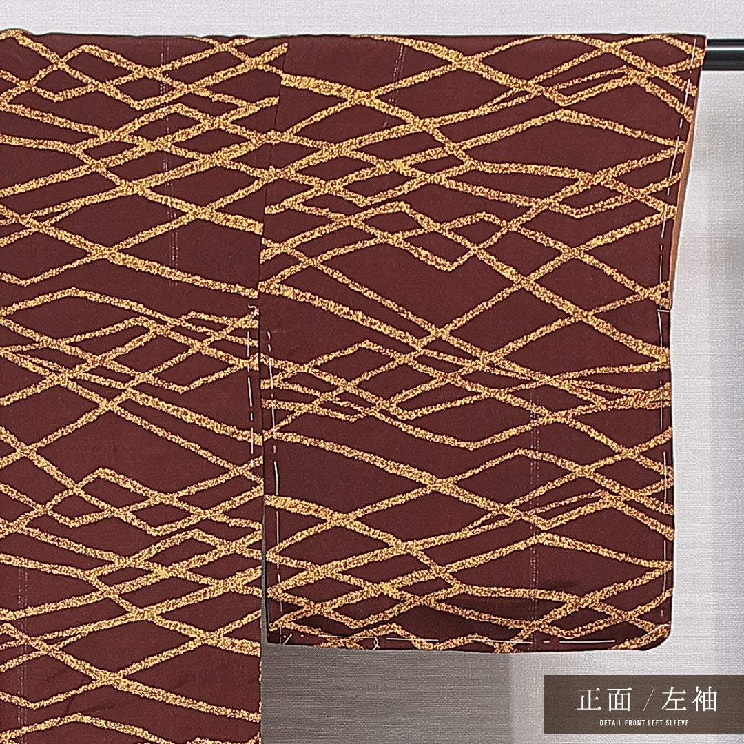 小紋 袷 身丈159cm 裄丈64cm 正絹 Sランク インフォーマル バチ衿 Mサイズ 創作柄 茶系 RP 1221-15616