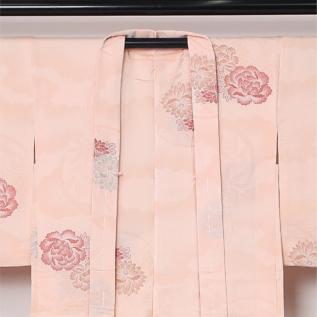 羽織 袷 身丈83cm 裄丈63cm 正絹 Cランク カジュアル Sサイズ 牡丹 ピンク系 HP 1232-12767