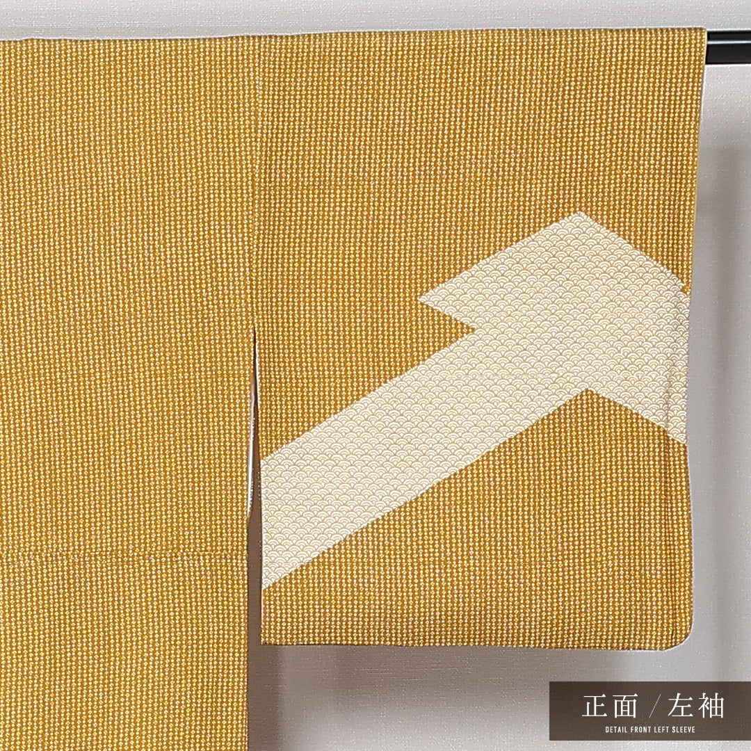 訪問着 身丈154cm 裄丈64cm Sランク S 正絹 袷 広衿 モダン 青海波 創作 付下げ セミフォーマル 黄系 1212-11956