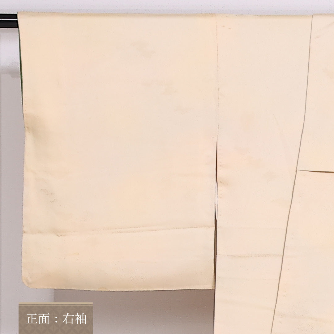 付下げ 袷 身丈156cm 裄丈63cm 正絹 Cランク インフォーマル 広衿 Mサイズ ぼかし染 花柄 クリーム系 HP 1218-04819