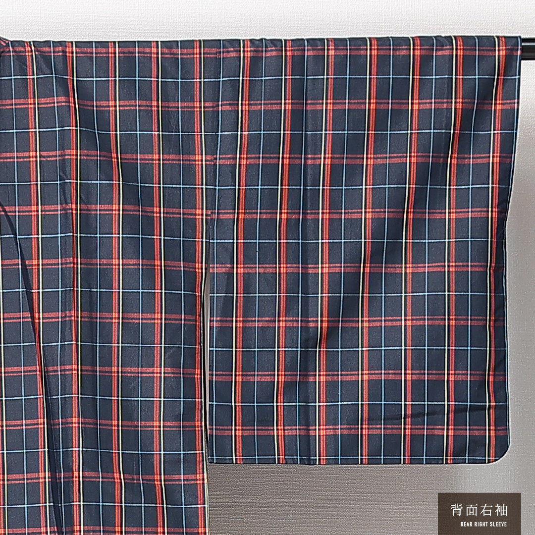 道行コート 袷 身丈90cm 裄丈65cm 正絹 Sランク セミフォーマル Mサイズ ポケットあり 格子 紺系 RP 1237-14688