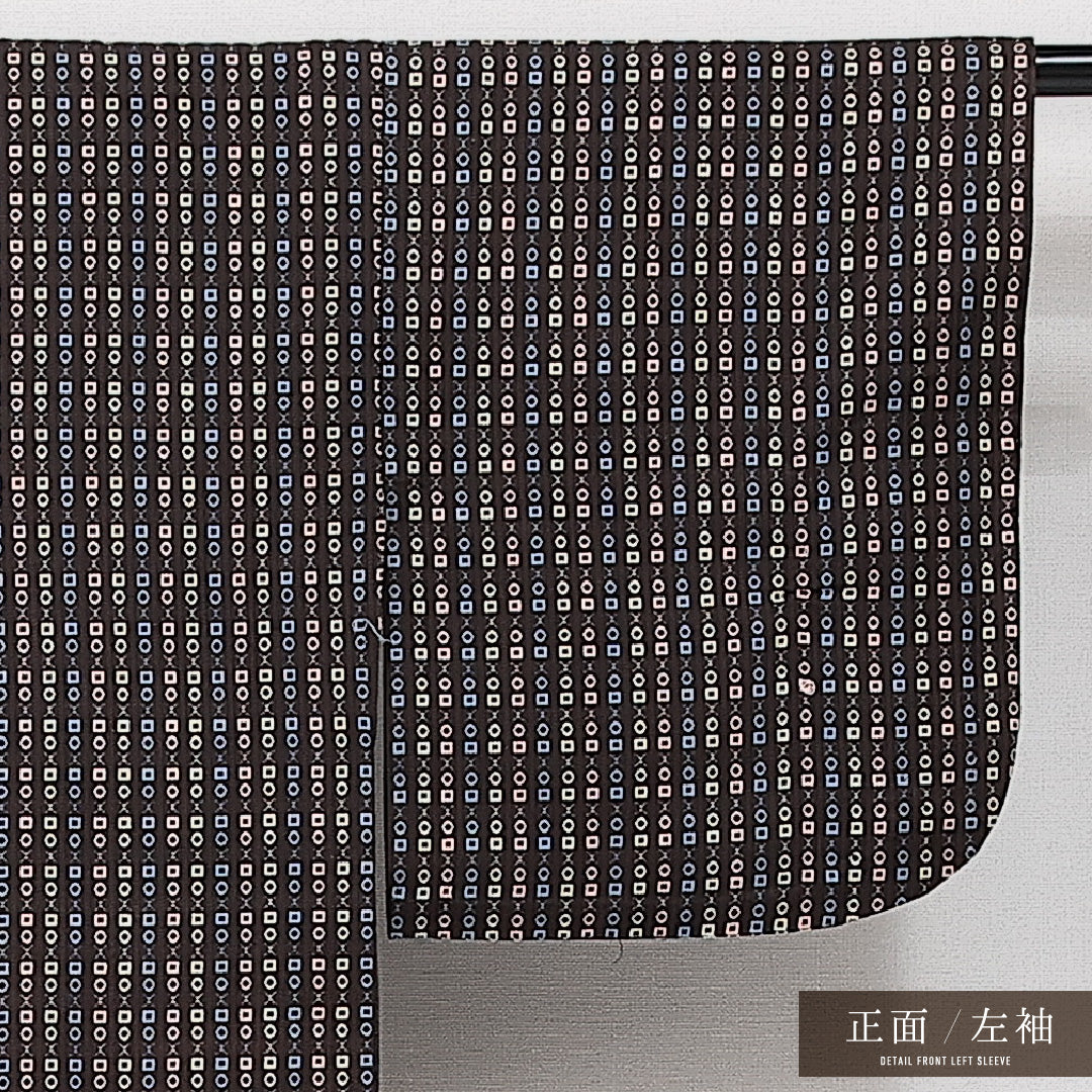洗える着物 木綿の紬 単衣 身丈146cm 裄丈59cm 木綿 Sランク カジュアル バチ衿 XSサイズ 創作柄 茶系 RP 1223-14320