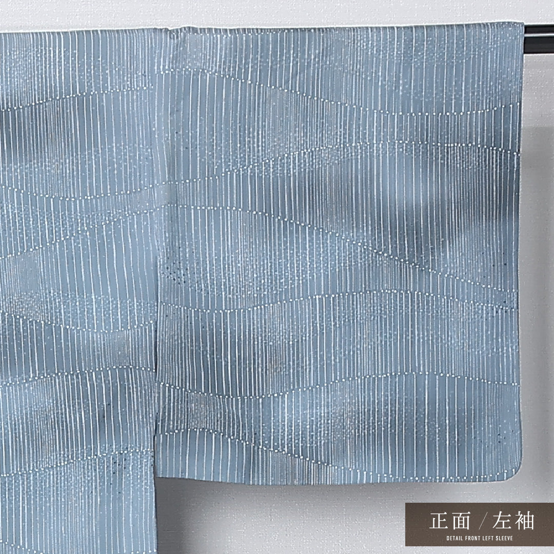 小紋 身丈143cm 裄丈65cm Aランク XS 正絹 単衣 広衿 織り出し 創作 ぼかし カジュアル 水色系 1215-12301