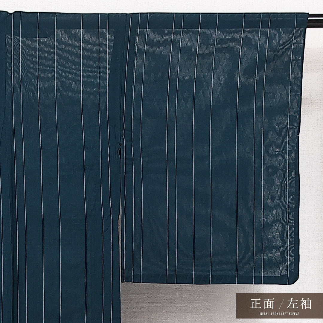 小紋 紗 身丈143cm 裄丈62cm Aランク 正絹 バチ衿 XSサイズ インフォーマル 格子 シック 清楚 紺系 1215-14111
