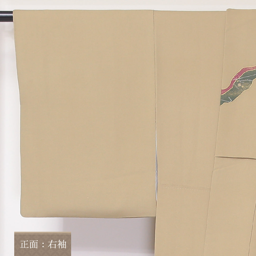 付下げ 袷 身丈160~164cm 裄63.5cm 正絹 道長取り 金彩 ベージュ系 Sランク 1212-00631