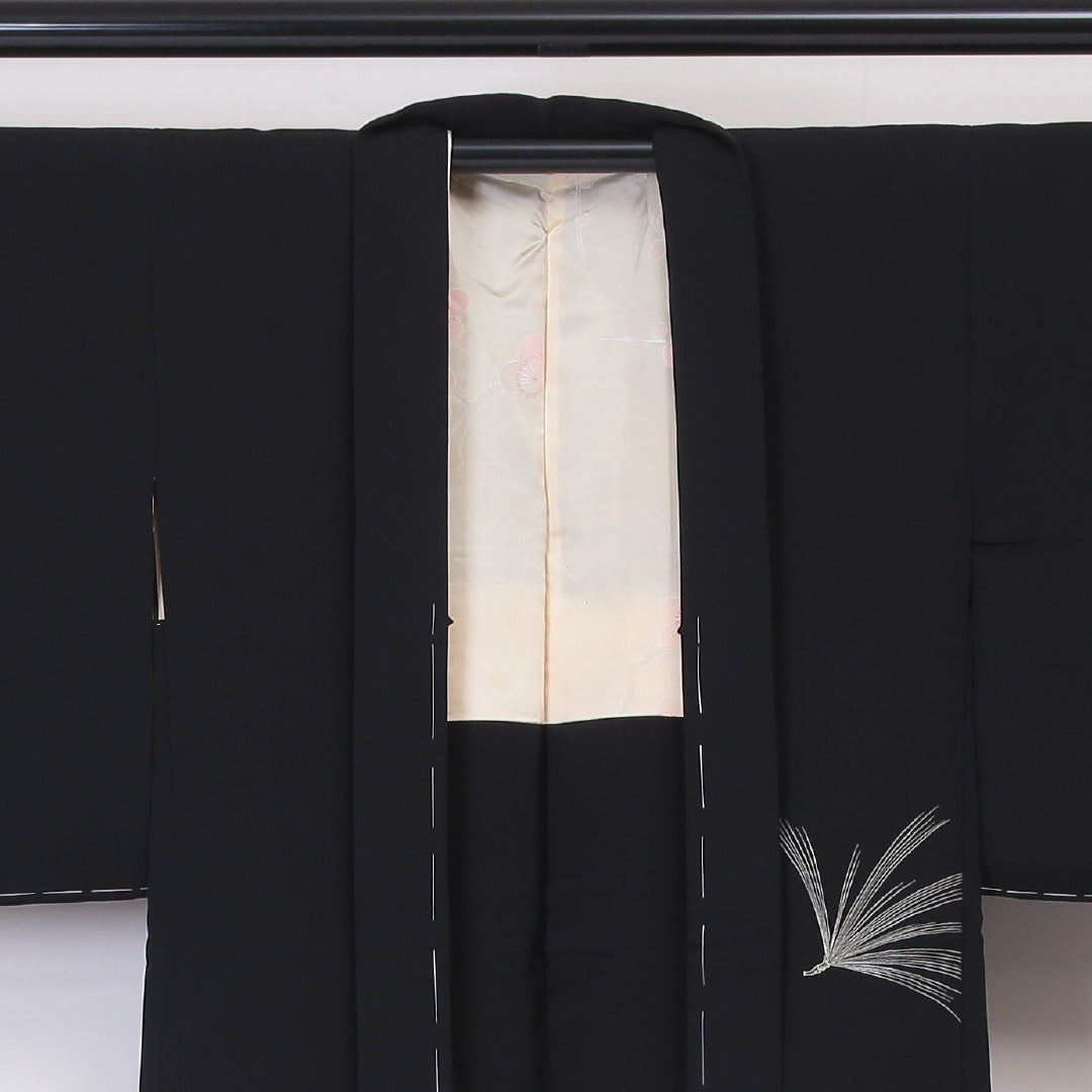 黒羽織 袷 身丈74cm 裄丈63cm 正絹 Aランク インフォーマル Sサイズ しつけ糸 松葉 黒系 RP 1233-05955