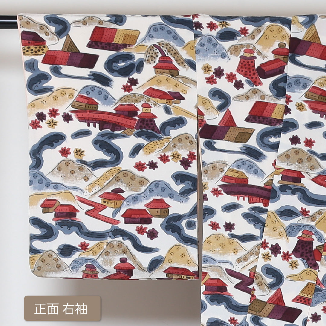 小紋 ちりめん 袷 身丈155cm 裄64cm 白系 茶屋辻 正絹 Aランク 1215014633311