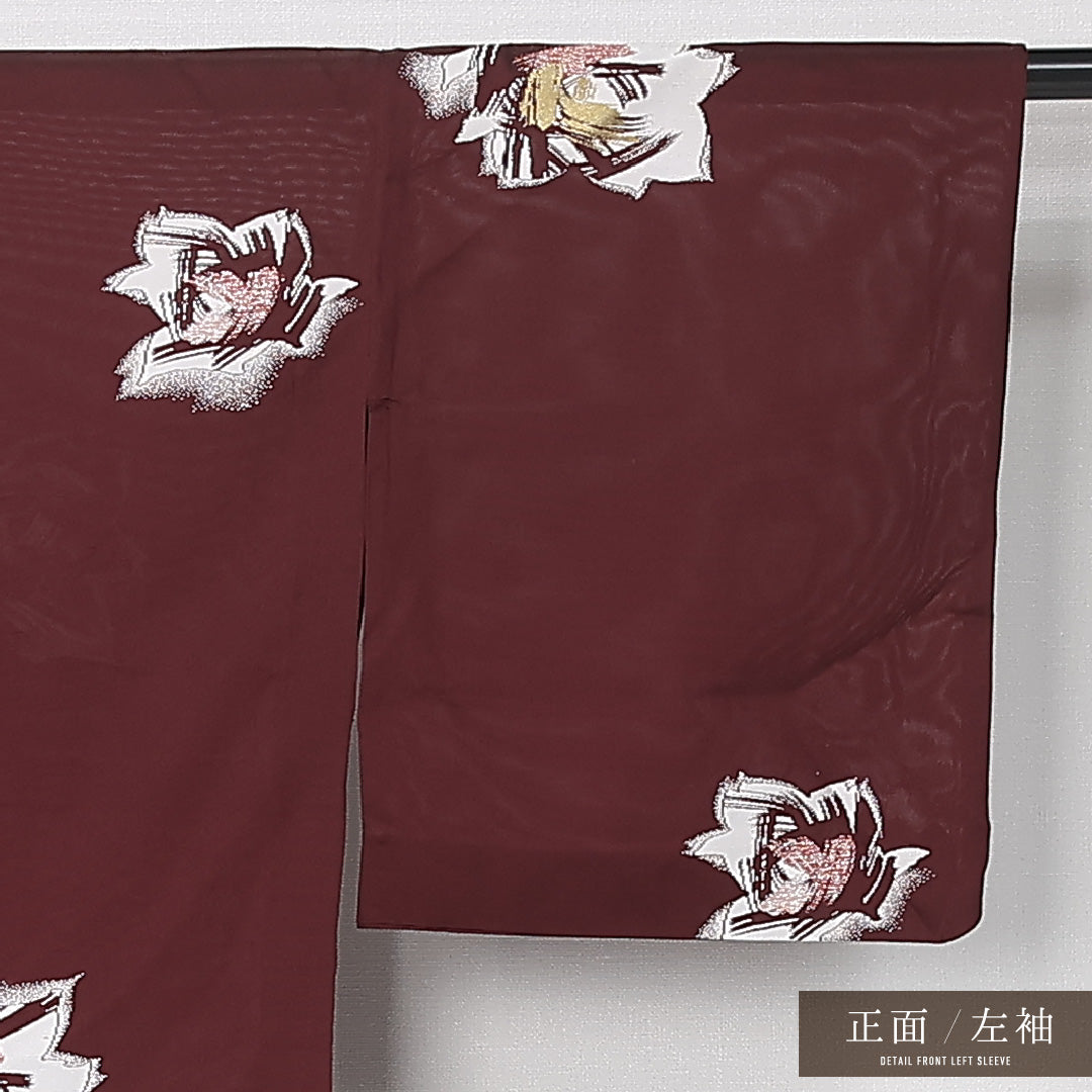 夏物 紬 絽 身丈148cm 裄丈62cm 正絹 Sランク カジュアル 広衿 XSサイズ 花柄 茶系 RP 1223-12463