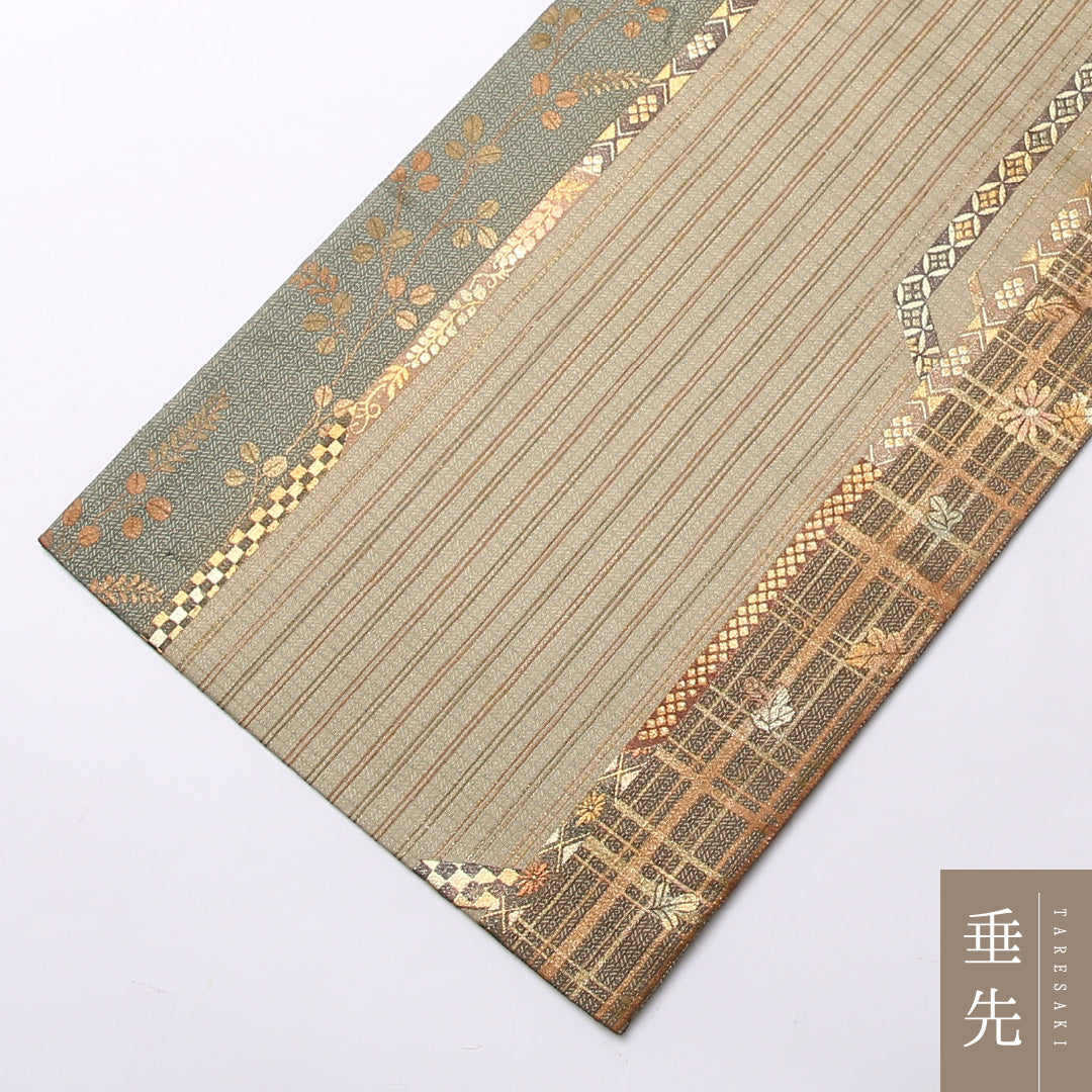 袋帯 帯丈424cm ポリエステル 六通 セミフォーマル 吉祥文様 緑系 1243-01500