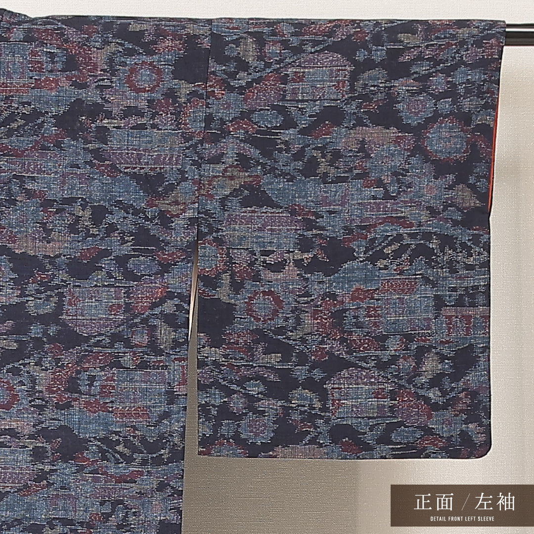 紬 袷 身丈160cm 裄丈64cm 正絹 Aランク インフォーマル バチ衿 Lサイズ 花柄 素朴 淡い 紫系 RP 1223-16907