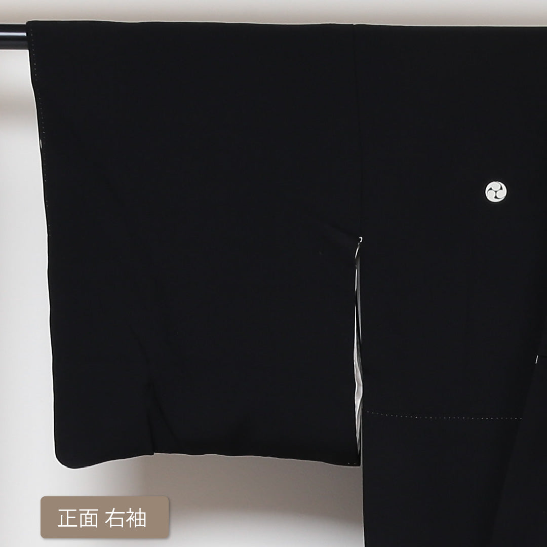 黒留袖 袷 身丈149cm 裄63cm Aランク 五つ紋 正絹 広衿 落款 黒系 1211-00088 1211-00088-3110