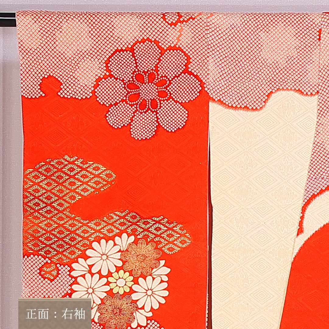 振袖 身丈162cm 裄丈66.5cm 袷 正絹 Sランク 広衿 金糸 菊 レトロ 1213-F0365