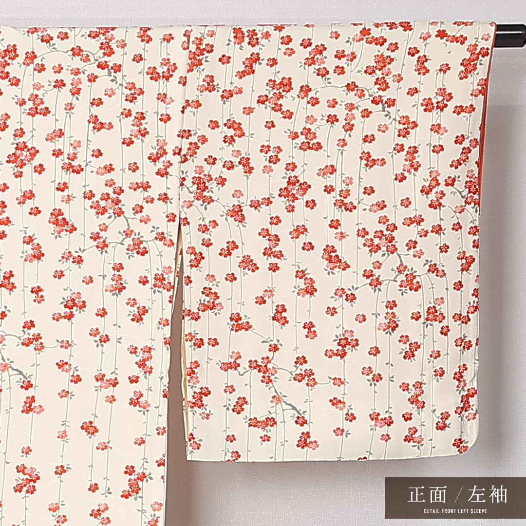 付下げ 袷 身丈161cm 裄丈65cm 正絹 Sランク インフォーマル 広衿 Lサイズ 小紋 桜 白系 RP 1218-12404