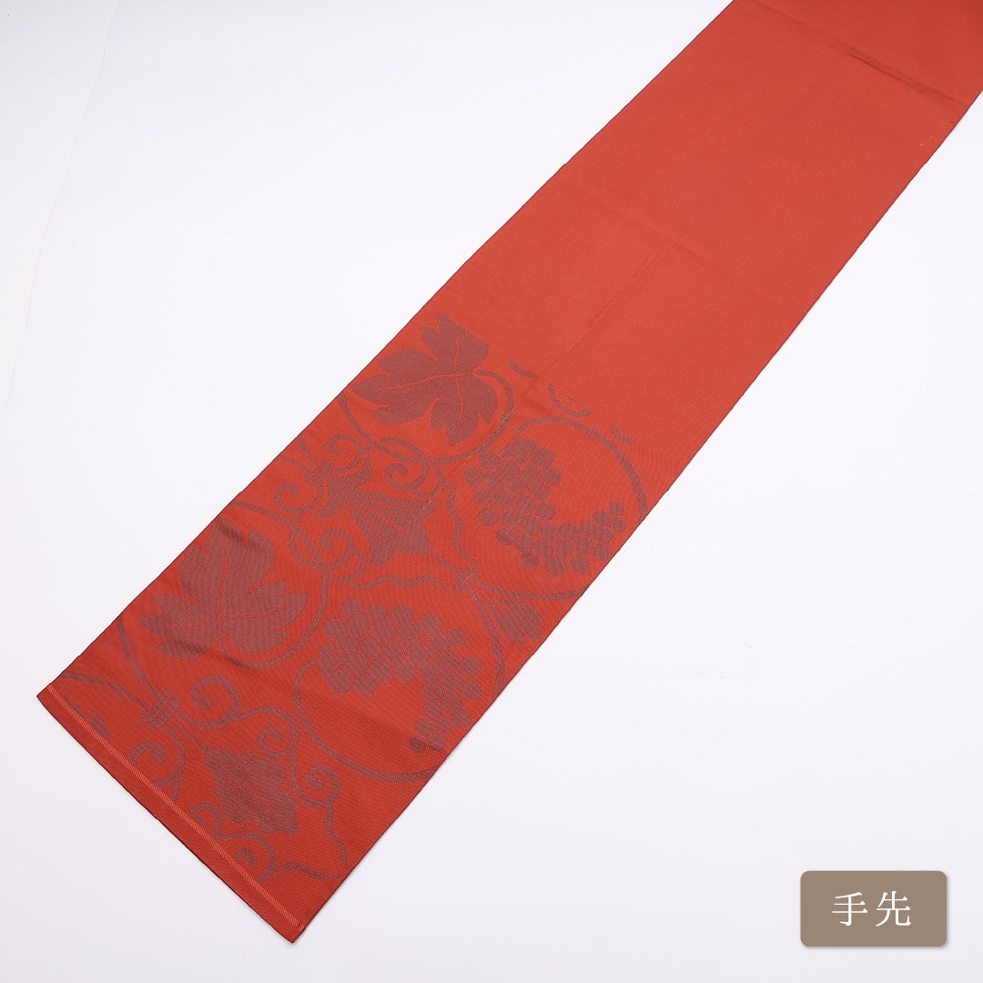 袋帯 帯丈422cm 正絹 六通 インフォーマル 葡萄唐草文 赤系 1243-00838