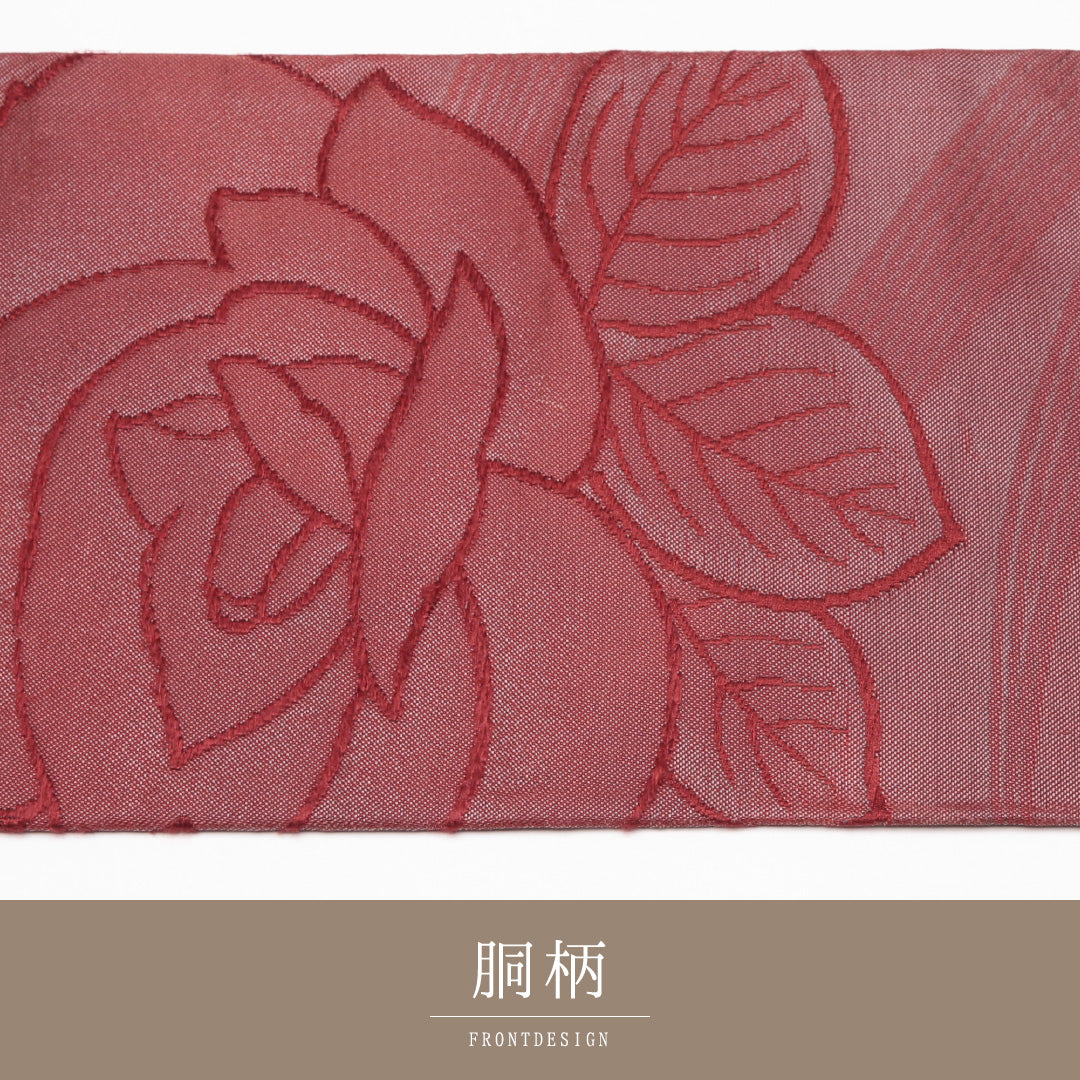 九寸名古屋帯 Aランク 帯丈350cm 正絹 六通 名古屋仕立て 織り カジュアル 薔薇 赤系 LP 1245-01736