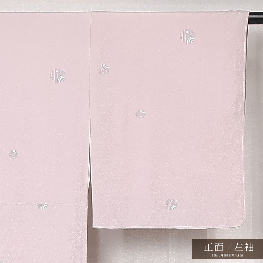 未使用品 小紋 袷 身丈161cm 裄丈64cm 正絹 Sランク インフォーマル 広衿 Lサイズ 金彩 しつけ糸 毬 ピンク系 RP 1221-13149
