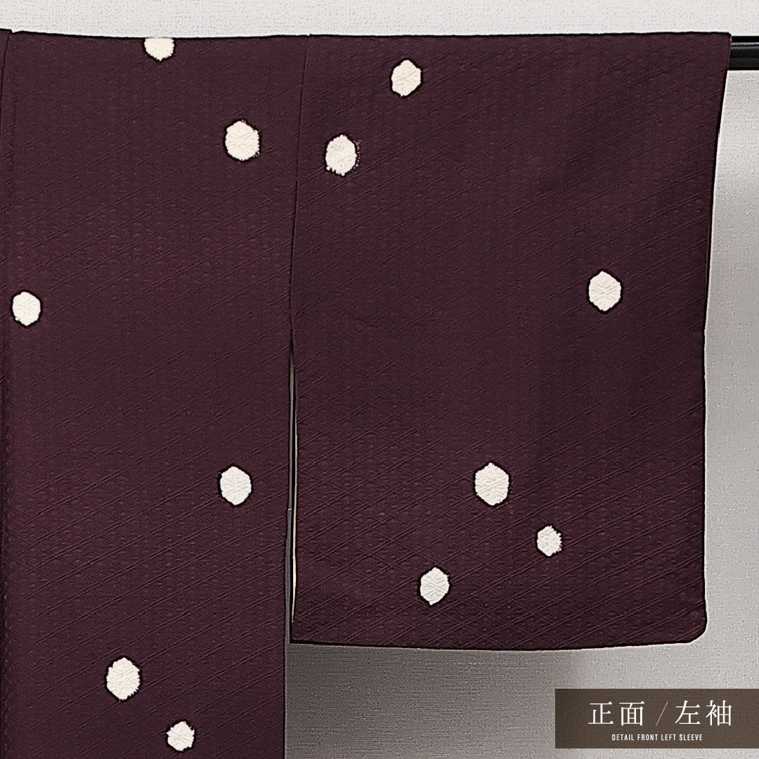 小紋 袷 身丈147cm 裄丈60cm 正絹 Sランク 紋意匠 (菱) インフォーマル バチ衿 XSサイズ 飛び柄 紫系 RP 1221-14170