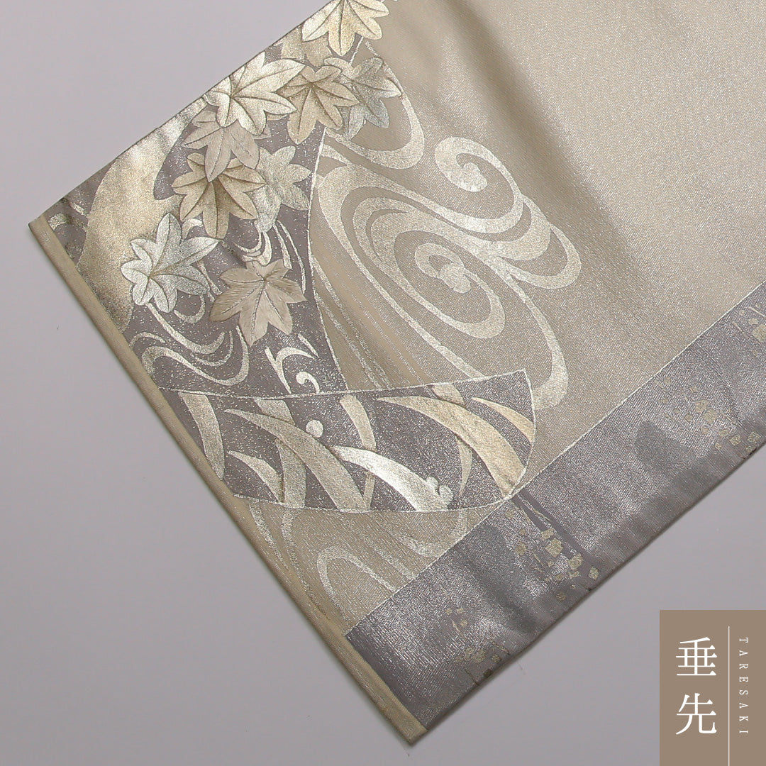 袋帯 帯丈428cm 六通 フォーマル Cランク 正絹 花柄 流水 上品 落ち着き クリーム系 1223-01435