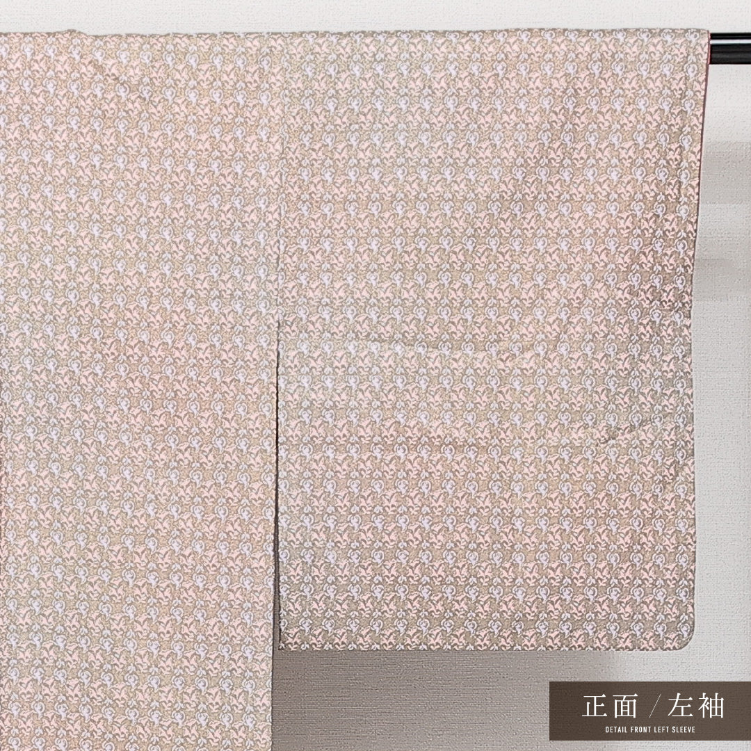 洗える着物 小紋 袷 身丈159cm 裄丈63cm ポリエステル Sランク インフォーマル 広衿 Mサイズ 植物柄 ベージュ系 RP 1221-14306
