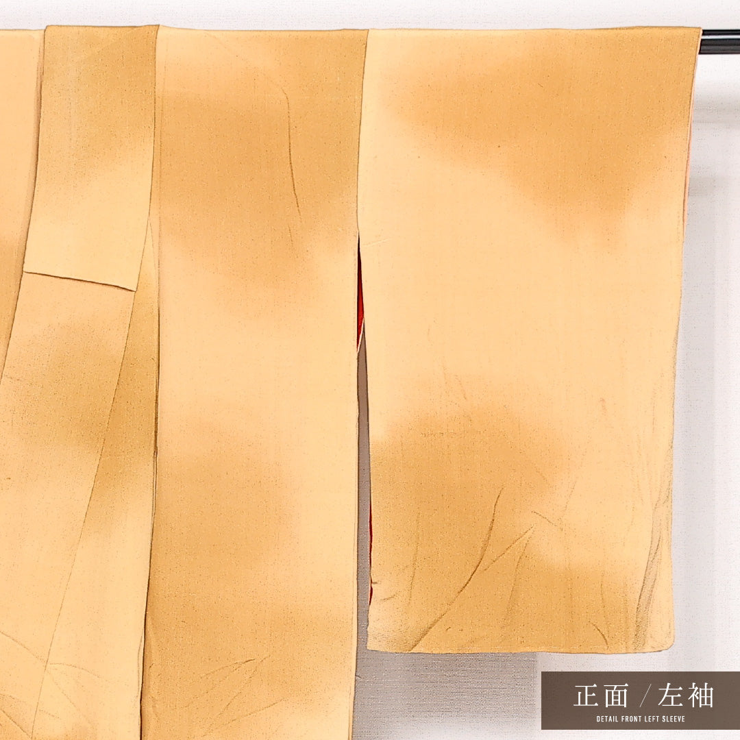 アンティーク 付下げ 袷 錦紗 身丈151cm 裄丈62cm Bランク 正絹 広衿 Sサイズ ぼかし染 梅 笹 古典的 しとやか ベージュ系 茶系 1261-13518